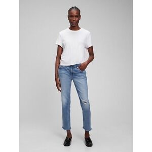Gap Mid Rise Girlfriend Jeans with Washwell Distressed Crop Relaxed Stretch 31